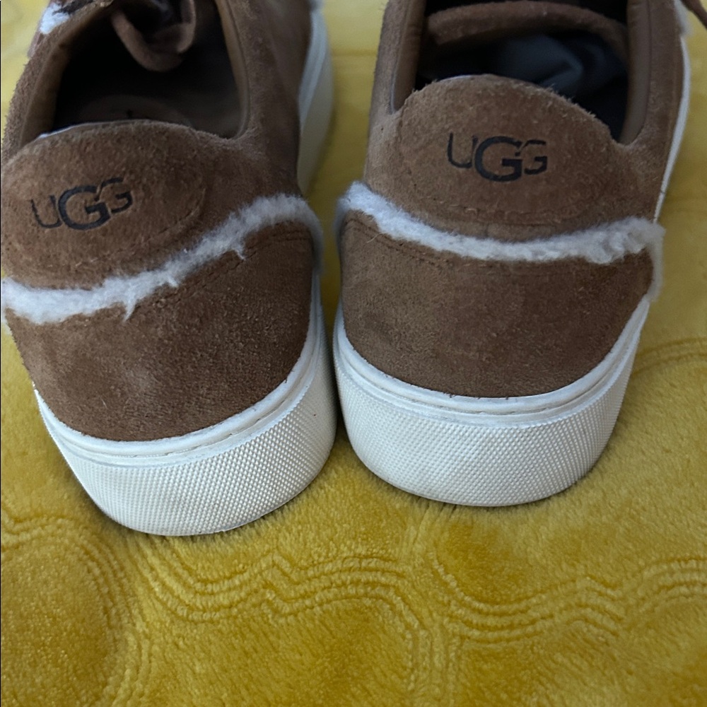 UGG Tan Suede Sneakers with Cream Trim - Picture 6 of 7
